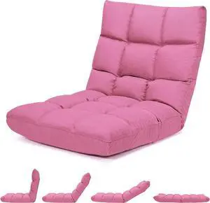 MAT EXPERT 14-Position Floor Chair, Floor Gaming Chair w/Resilience Sponge, Alloy Steel Frame, Padded Bed Couch Recliner, Floor Chair with Back Support for Reading, Meditating (Pink)