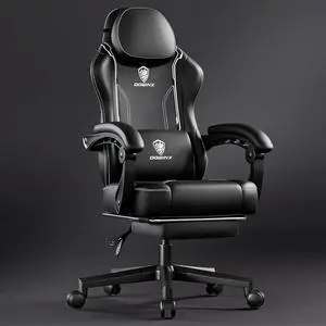 Dowinx Gaming Chair with Pocket Spring Cushion, Ergonomic Computer Chair with Massage Lumbar and Footrest for Adults, High Back Game Chair Leather for Office Gaming 300LBS, Black