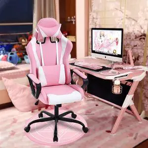 Racing Style Gaming Chair Office Chair High Back Computer Chair Leather Desk Chair Ergonomic Executive Chair Adjustable Video Game Chair Swivel Task Chair w/Headrest and Massage Lumbar Support (Pink)