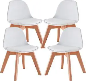 Gaming Chair Set of 4, Solid Color Simple Style Small Classroom Chair for 3-10 Years Old Children, Curved Back Design and Sponge Padded seat for Living Room Bedroom Dining Room (White 4)