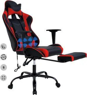 HCB Gaming Chair, Computer Office Chair, Ergonomic Desk Chair Height Adjustable Recliner Swivel High Back with Lumbar Support, Footrest, Headrest, Massager, Racing Style Red HCB Gaming Chair, Computer Office Chair, Ergonomic Desk Chair Height Adjustable Recliner Swivel High Back with Lumbar Support, Footrest, Headrest, Massager, Racing Style Red