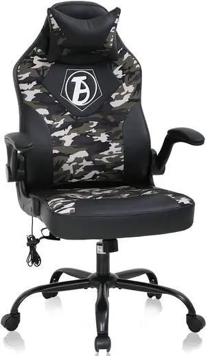 Gaming Chair Office Chair Computer Desk Chair Ergonomic Massage PC Racing Chair with Lumbar Support Flip-up Arms Headrest High Back PU Leather Rolling Adjustable Swivel Executive Chair for Women Men