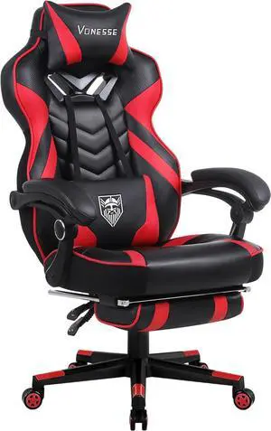 Vonesse Gaming Chair for Adults,Computer Chair with High Back,Big and Tall Gaming Chairs with Footrest and Massage,Reclining Gamer Chair(Red/Black)