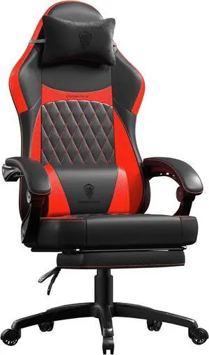 Dowinx Gaming Chair with Pocket Spring Cushion, Ergonomic Computer Chair with Massage Lumbar and Footrest for Adults, High Back Game Chair Leather for Office Gaming 300LBS, Red New