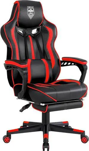 Vonesse Gaming Chair for Adults, Reclining Gaming Chairs with Footrest and Massage, Computer Gaming Chair for Heavy People,Ergonomic Gamer Chair Big and Tall (Red/Black)