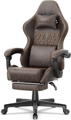 Ferghana Vintage PU Leather Gaming Chair, Ergonomic Gamer Chair with Massage, High Back Computer Office Chair with Footrest for Adults, Racing Style Reclining Video Game Chair (Brown)