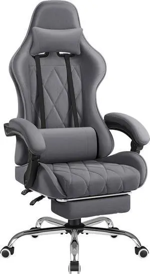 Homall Gaming Chair, Computer Chair with Footrest and Massage Lumbar Support, Breathable Fabric High Back Video Game Chair with Swivel Seat and Headrest (Grey)
