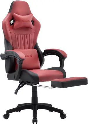 OHAHO Gaming Chair, Office Chair High Back Computer Chair Leather Desk Chair Racing Executive Ergonomic Adjustable Swivel Task Chair with Headrest and Lumbar Support (Red)