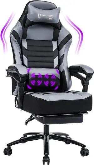 Fantasylab Big and Tall Gaming Chair with Footrest 400lbs Massage Gamer Chair with Memory Foam Adjustable Tilt Back Angle & Armrest, High Back Leather Computer Office Chair