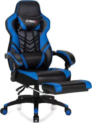Blue Gaming Chair Ergonomic Computer Chair for Adults Teens Reclining Gamer Chair High Back Game Chair Racing Style Desk Chair with Retractable Footrest, Lumbar Support and Headrest