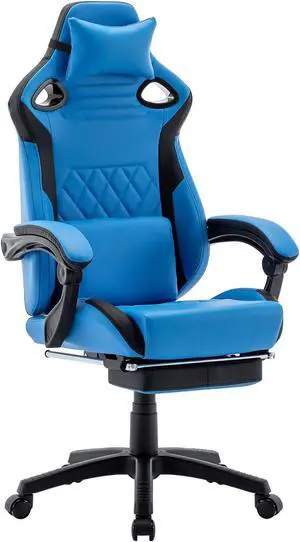 Gaming Chair, Office Chair High Back Computer Chair Leather Desk Chair Racing Executive Ergonomic Adjustable Swivel Task Chair with Headrest and Lumbar Support (Blue), ABB101