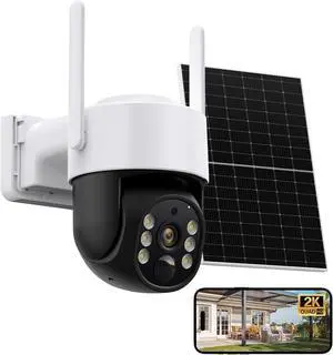 Solar Security Cameras Wireless Outdoor, 2K 360° View Battery Powered Outdoor Camera, Solar Outdoor Camera with PIR Motion Detection,Color Night Vision,2-Way Talk,IP65,Siren Alarm1-Pack