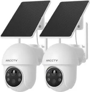 Solar Security Cameras Wireless Outdoor, 4MP 360° View Battery Powered Outdoor Camera, Night Vision with Spotlight, 2-Way Audio, PIR Motion Sensor, 2.4G/5G Dual Band WiFi (2 Pack)