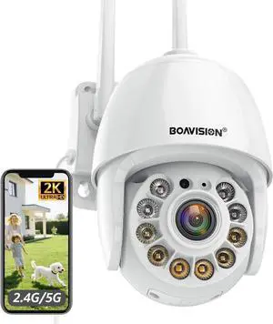 BOAVISION 2K Security Camera Outdoor, Wireless WiFi IP Camera Home Security System 360° View,Motion Detection, auto Tracking,Two Way Talk, pan Tile Full Color Night Vision 5G/2.4G WiFi