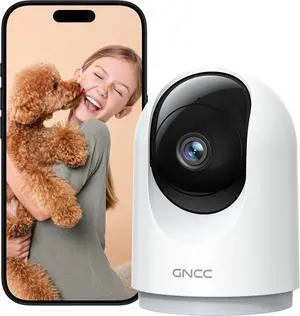 GNCC Indoor Security Camera, 2K Cameras for Home Security with Motion Detection, Baby/Pet Camera with Phone App, Night Vision, 2-Way Audio, TF/Cloud Storage, Works with Alexa & Google Home, 2.4G WiFi