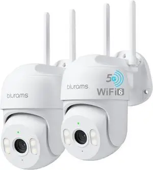 blurams 2K Security Camera Outdoor, Pan-Tilt Outdoor Camera Wired w/360° View, Motion Tracking, 2.4/5GHz WiFi 6, 2-Way Audio, Weatherproof, Free Person/Motion Detection, 24/7 Recording 2Pack
