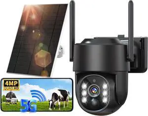 Solar Security Cameras Wireless Outdoor, 2K PTZ WiFi 4MP Outdoor Security Camera for Home with Spotlight, PIR Motion Detection,Siren, Color Night Vision, 2-Way Talk, SD/Cloud Storage