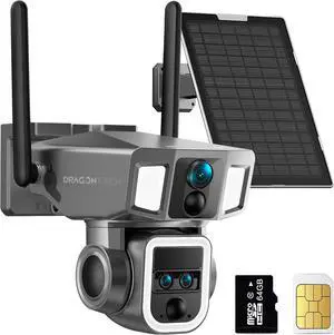 4G LTE Cellular Security Camera Outdoor, 4K 10x Optical Zoom Wireless Solar Camera 12000mAh, No WiFi or WiFi 2 Mode, 360° Pan and Tilt AI Tracking Cam for Remote Monitor with SIM Card and 64GB SD Card