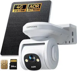 4G LTE Cellular Security Cameras Wireless Outdoor, 2.5K No WiFi Solar Powered Surveillance Camera for Home Security, PTZ AI Tracking Color Night Vision, SIM/64GB SD Card, Coldproof, AOR 24/7 Recording