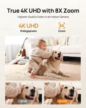 Anona 4K UHD Indoor Camera, Pet/Dog/Baby Security Camera with Phone App, 360°Pan-Tilt, 5G/2.4G Dual-Band Wi-Fi 6, Auto-Tracking, Person/Pet/Baby Crying Detection, Privacy Mode, Two-Way Audio, 2 Pack