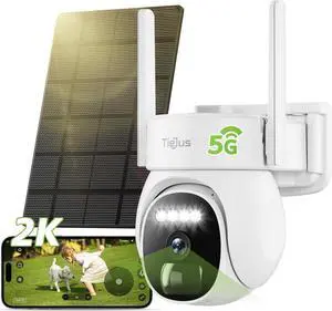 2.4G/5G Security Cameras Wireless Outdoor, 2K Solar Camera for Home Security, Battery Powered, 360° PTZ/Color Night Vision/2Way Talk/Compatible with Alexa/IP66 Waterproof