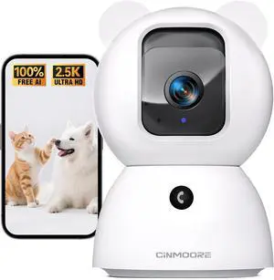2.5K Security Camera Indoor, Non-Subscription AI Person/Pet/Cry Detection, 4MP Pet/Dog/Cat Camera w/Phone App, Pan Tilt 2.4GHz WiFi Cameras for Home Security, Full Duplex 2-Way Audio, IR Night Vision
