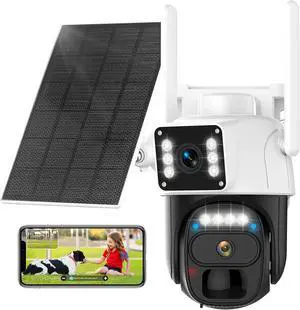 Hawkray Dual Lens Solar Security Camera Outdoor, 5G/2.4G Wireless Camera, 2K Resolution with 355° Pan/Tilt, Full Color Night Vision, Two-Way Audio, Motion Detection, Smart Alarms