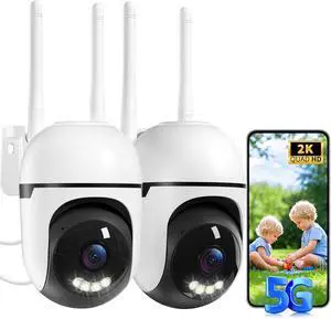 Security Camera Outdoor Wired,2K Security Cameras Outdoor,2.4G & 5GHz WiFi Surveillance Camera Home/Dome,IP66 Waterproof,360° PTZ Auto Tracking,Color Night Vision/AI Alert