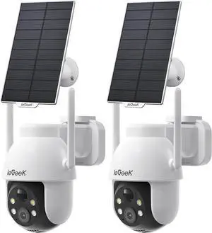 ieGeek Solar Security Cameras Wireless Outdoor, 2K WiFi Camera for Home Security System, Battery Powered Surveillance Cam with 360°PTZ Color Night Vision, PIR Motion Sensor, Works with Alexa (2 Pack)