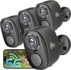 4PC 5G/2.4G Security Cameras Wireless Outdoor,2K Battery Powered Camera for Home Security,WiFi Home Indoor Camera with AI Motion Detection,Siren, Color Night Vision,2-Way Talk, IP65, SD/Cloud,Alexa