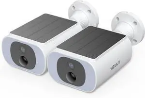 Solar Camera Outdoor Wireless 2 Pack, 2K Cameras for Home Security with Embedded Solar Panel, WiFi Surveillance Camera, Colorful Night Vision, 2-Way Audio, Continuous Power, Work with Alexa