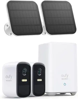 eufy Security eufyCam 2C Pro 2+1 Kit with Solar Panel 2W, Wireless Home Security System with 2K Resolution, 180-Day Battery Life, HomeKit Compatibility, IP67, Night Vision, and No Monthly Fee.
