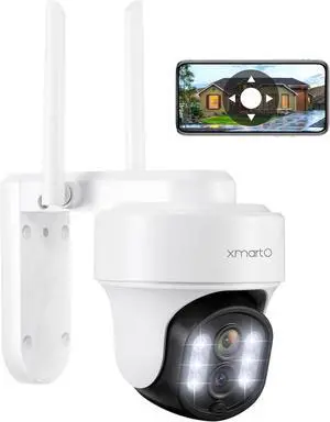 xmartO Auto-Track Security Camera Outdoor Wireless, 3MP WiFi PTZ Security Camera AC Powered, Auto Floodlight, Color Night Vision, Motion Detection MSG and Siren, SD Card and Cloud Storage