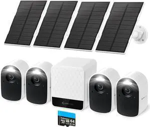 yeewise WiFi6 Solar Security Cameras Wireless Outdoor, 2K QHD Home Security System, 4-Cam Kit, 2.4&5GHz WiFi, Color Night Vision, Local Storage, IP66 Weatherproof, Works with Alexa, No Monthly Fees