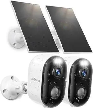 Security Cameras Wireless Outdoor, Solar Battery Powered 2k Color Night Vision, AI Motion Detection, IP66 Weatherproof, 2-Way Talk, SD/Cloud Storage, 2.4Ghz WiFi Cameras for Home Security (2 Pack)