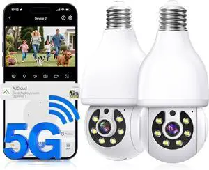 Light Bulb Security Camera, 5G&2.4GHz WiFi Light Bulb Camera Outdoor, 2-in-1 LED Lightbulb Camera for Home Security, Two-Way Talk,Color Night Vision, E27 Light Socket Compatible(2Pack)
