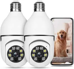 Light Bulb Security Camera HD Pan Tilt Wireless 360 Degree Floodlight Night Vision 5Ghz with Floodlight Human Motion Detection and Alarm 2pack with 64GB Card