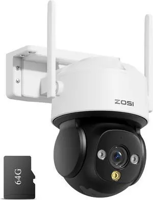 ZOSI C290 4K 8MP UHD Wired WiFi Security Camera Outdoor Indoor, Plug-in Pan/Tilt IP Camera, AI Human Face Vehicle Detection, Auto Tracking, Night Vision, Siren Alarm, 2-Way Audio, 64GB Memory Card