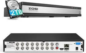 ZOSI 16 Channel H.265+ Home Security DVR Recorder, 1080P Lite Hybrid 4-in-1(Analog/AHD/TVI/CVI) CCTV DVR for Security Camera, Motion Detection, Mobile Remote Control, Alert Push (2TB HDD Included)