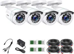 ZOSI 4 x 2MP 1080p HD-TVI Home Security Camera Outdoor Indoor 1920TVL,24PCS LEDs,80ft Night Vision, 90°View Angle, Weatherproof Outside Surveillance CCTV Bullet Camera