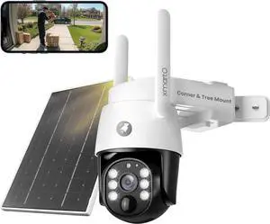 xmartO 4MP QHD Wireless PTZ Solar Security Camera Outdoor/Indoor for Homes, WiFi 6 5G Dual Band, Wire-Free Easy Installation, No Monthly Fee (Wall/Ceiling/Corner/Tree/Pole Installation, SDK4034)