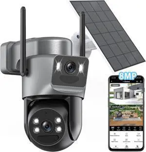 4K Solar Security Cameras Wireless Outdoor, 5G/2.4G WiFi 6, Dual Lens 2-in-1 Home Security Camera, Color Night Vision/2-Way Audio/PIR Motion Alarm/360° PTZ/Auto Human Tracking/Waterproof