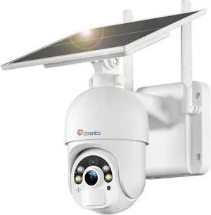 Ctronics 5MP Security Camera Outdoor Wireless, Solar WiFi Camera with 6W Solar Panel, Sound & Light Alarm, PC & App, Auto Tracking, Color Night Vision, PIR Detection, FTP/128GB TF/Cloud, IP66