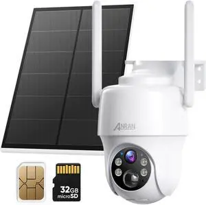 ANRAN 4G LTE Cellular Solar Security Camera Wireless Outdoor, No WiFi Solar Powered Camera, 360° Live View, 2K Color Night Vision, 2 Way Talk, Built in SIM Card & 32GB SD Card