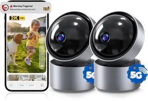 Indoor Camera - Security Camera Indoor 5G&2.4G WiFi Cameras for Home Security Instant 911 Alert, Pan/Tilt Baby Monitor/Dog/Pet Camera AI Motion Detection Night Vision, Speaker, US Cloud Storage 2Pack