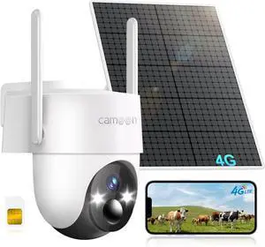 4G LTE Cellular Solar Security Camera Wireless Outdoor, No WiFi Security Camera, 360° View, 2K Night Vision, PIR Detection, 2 Way Audio, Motion Alerts, Built in SIM Card Support Verizon/AT&T/T-Mobile