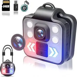 Body Camera with Audio & Video Recording - 1080P Mini Small Portable Sport 64G Cam Recorder - Flashlight Headlamp Waterproof Cam- for Child Pet Home Outdoor Fishing Camping (With Magnetic Lanyard)