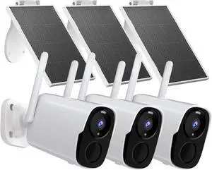 3PC Solar Security Cameras Wireless Outdoor, 2K Battery Powered Camera for Home, WiFi Security Cameras with Color Night Vision, IP66, 2-Way Audio, 120°FOV, AI Motion Detection, Works/Alexa, Cloud/SD