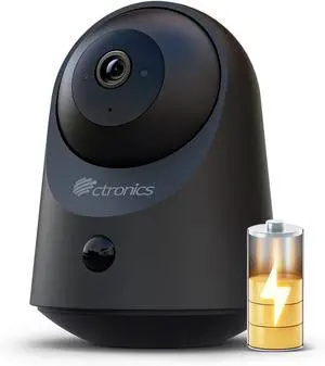 Ctronics 2K 3MP Indoor Security Camera,100% Wireless Battery Camera, 20m Infrared Night Vision, App & PC, FTP/Local Storage/Cloud, PIR Motion Detection, 2.4GHz WiFi, Two-Way Audio, Black