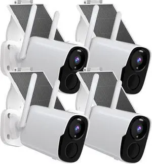 Rraycom Solar Camera Security Outdoor, Solar Powered WiFi System Surveillance Camera with 2K Color Night Vision, 2 Way Talk, Spotlight & Siren, Compatible with Alexa, BW4PLUS-SP, BW4P-SP-W-4PC